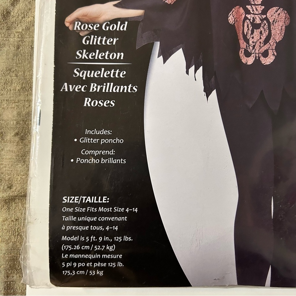 Fun World Women's Poncho "Rose Gold/Glitter Skeleton" Costume One Size 4-14 NEW - Picture 3 of 6